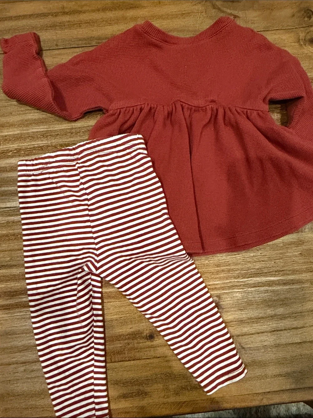 Burt’s Bees 3-6M Rust Red Waffle Tunic with Red & White Striped Leggings